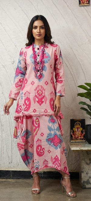 Pink Dhoti Skirt Dress with Neckpiece