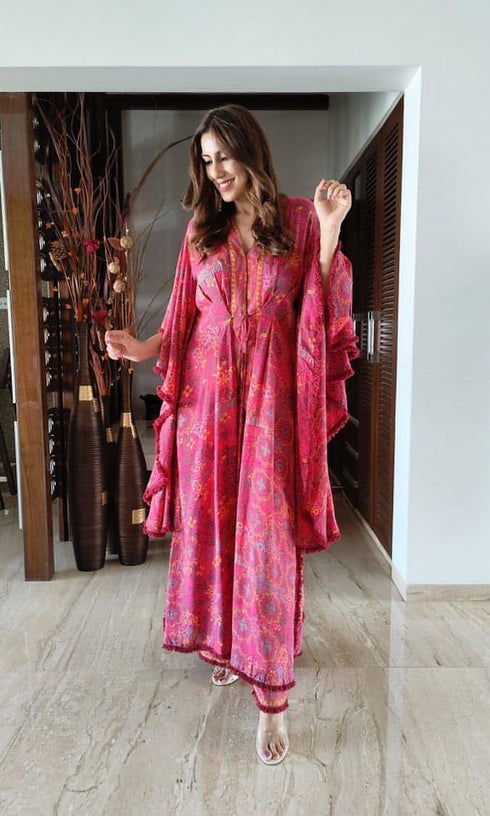 Pink Front Slit Coord Set