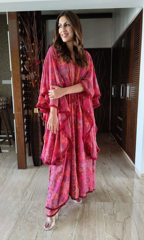 Pink Front Slit Coord Set