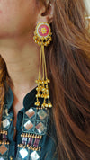 Pink Gold Long Kashmiri Earrings - view 2