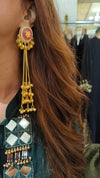 Pink Gold Long Kashmiri Earrings - view 3