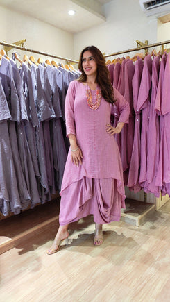 Pink Mul Drape Dress with Neckpiece - view 2