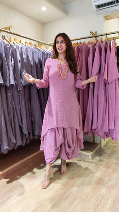 Pink Mul Drape Dress with Neckpiece - view 3
