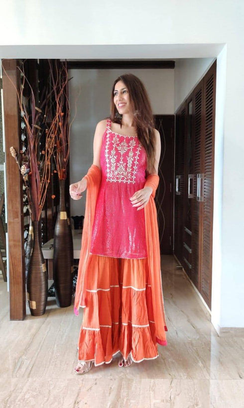 Pink Orange Sharara Set