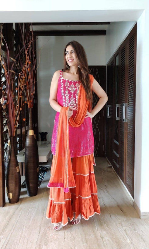 Pink Orange Sharara Set