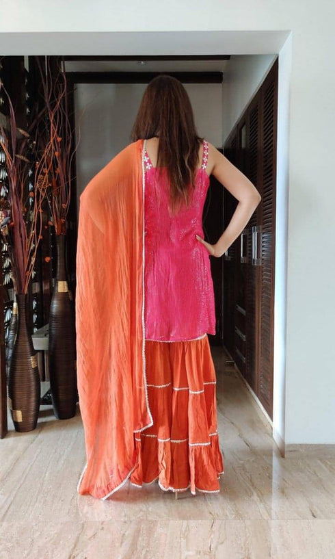 Pink Orange Sharara Set
