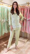 Pista Green Embellished Cutwork Coord Set