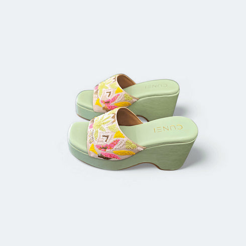 Pistachio Green Hand Embroidered Wedges - dcmumbai