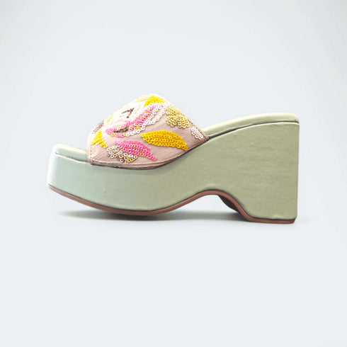 Pistachio Green Hand Embroidered Wedges - dcmumbai