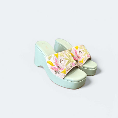 Pistachio Green Hand Embroidered Wedges - dcmumbai