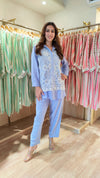 Powder Blue Embellished Cutwork Coord Set - view 5