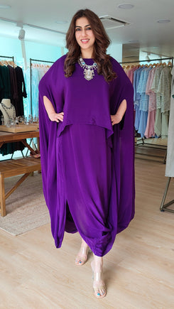 Purple Crepe Draped One-Piece Dress - view 5