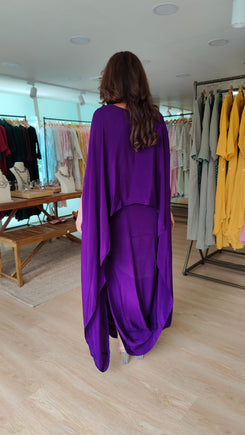 Purple Crepe Draped One-Piece Dress - view 6