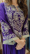 Purple Drape Skirt Set with Embroidered High-Low Top - view 2