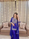 Purple Drape Skirt Set with Embroidered High-Low Top - view 23