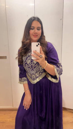 Purple Drape Skirt Set with Embroidered High-Low Top - view 39