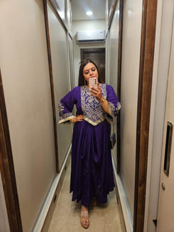 Purple Drape Skirt Set with Embroidered High-Low Top - view 42