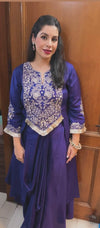 Purple Drape Skirt Set with Embroidered High-Low Top - view 46