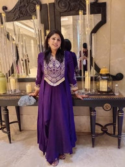 Purple Drape Skirt Set with Embroidered High-Low Top - view 47