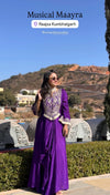 Purple Drape Skirt Set with Embroidered High-Low Top - view 50