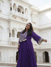 Purple Drape Skirt Set with Embroidered High-Low Top - view 53