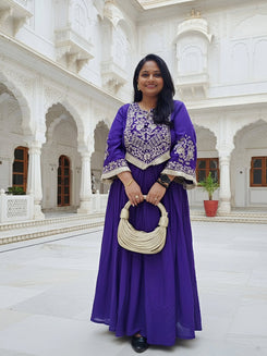 Purple Drape Skirt Set with Embroidered High-Low Top - view 54