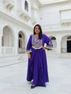 Purple Drape Skirt Set with Embroidered High-Low Top - view 55