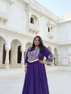 Purple Drape Skirt Set with Embroidered High-Low Top - view 56