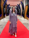 Purple Mul Drape Dress with Neckpiece - view 3