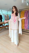 Raw Silk Ivory Pink Embroidered Sharara Set - view 4