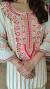 Raw Silk Ivory Pink Embroidered Sharara Set - view 6