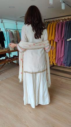 Raw Silk Ivory Pink Embroidered Sharara Set - view 7