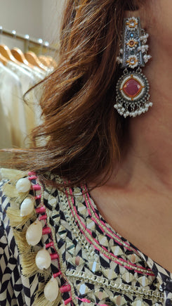 Rectangular Handcrafted Pink Stone Drop Earrings - view 7