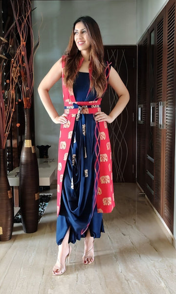 Red and Navy Blue Elephant Four Piece Set