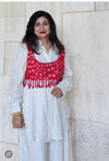Red and Off White Koti Pathani Set - view 12