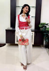 Red and Off White Koti Pathani Set - view 13