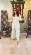 Red and Off White Koti Pathani Set