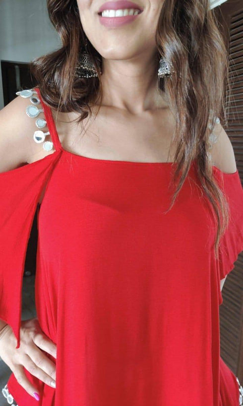 Red and White Sharara Set