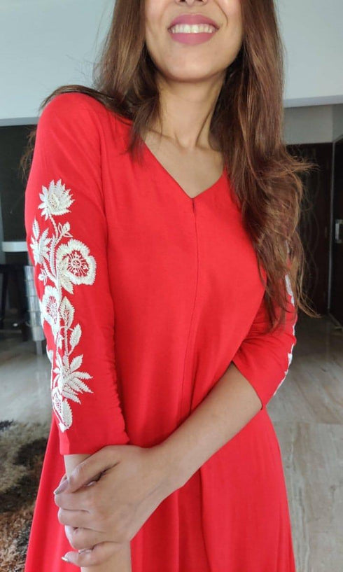 Red Embroidery Jumpsuit