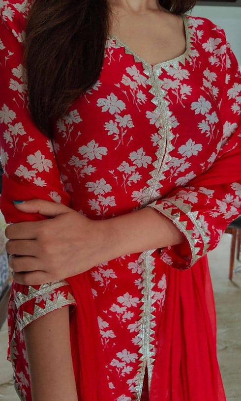 Red Floral Sharara Set