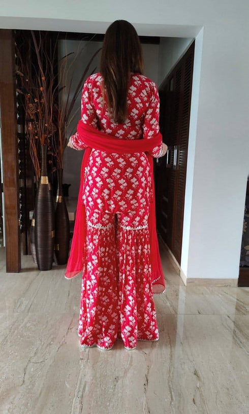 Red Floral Sharara Set
