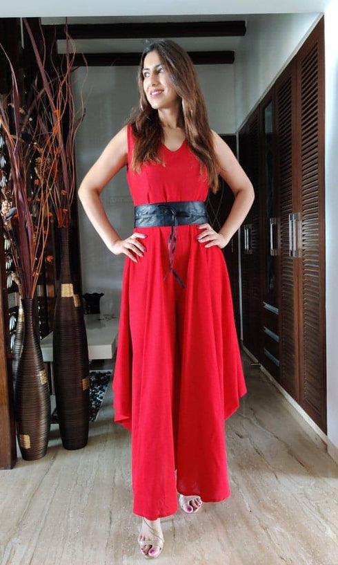 Red Jumpsuit with Flare