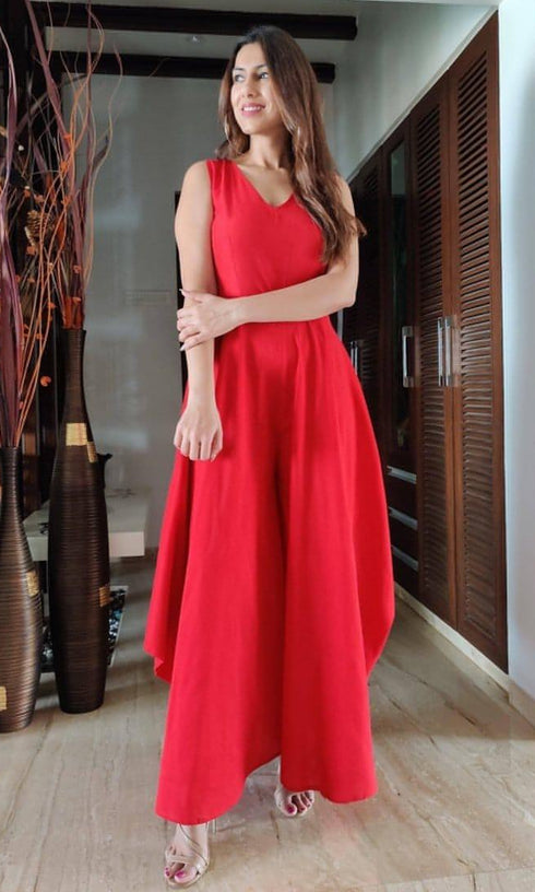 Red Jumpsuit with Flare