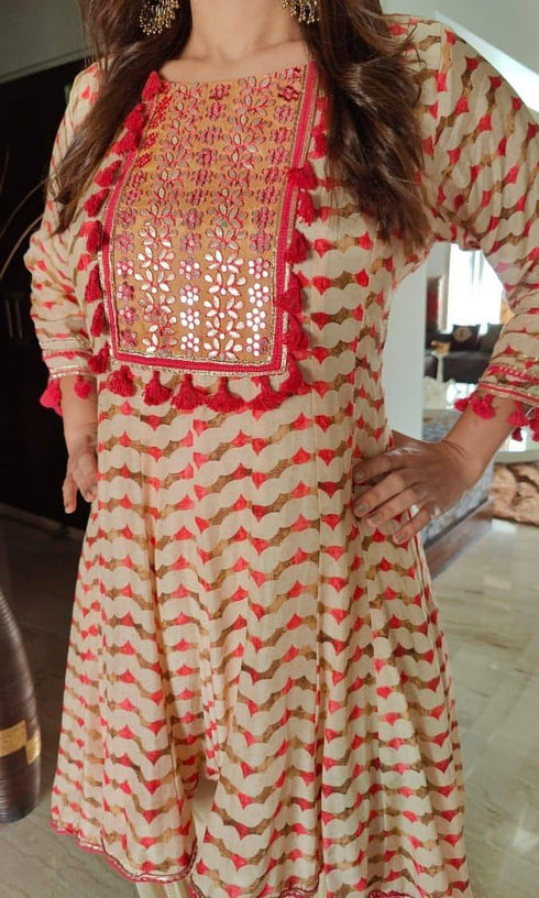 Red Mini Anarkali Set