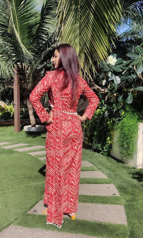 Red Shell Skirt Sari - Two Piece Set