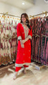 Embroidered Red Long Yoke Kurta with Pant