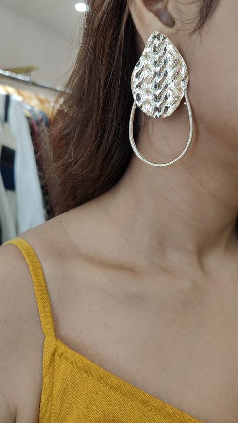 Metallic Drop Hoop Earrings