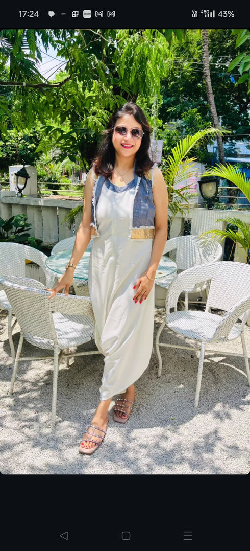 White Jumpsuit with Denim Jacket