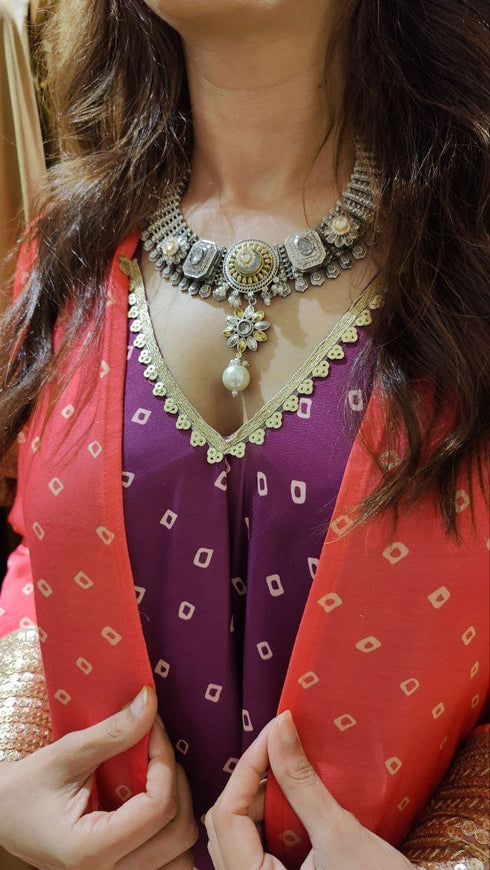 Bandhini High Low Dress with Long Cape