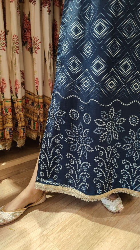 Bandhej Blue Pink Kaftan - Hand Embroidered